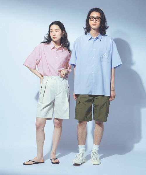 Kappa（カッパ）の「≪Kappa×and ST ウェルネスクラブ≫ポケットビック刺繍半袖シャツ（シャツ/ブラウス・レディース・ライトブルー/ホワイト/ピンク・LARGE/MEDIUM/SMALL）」の8枚目の写真