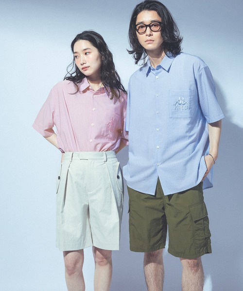 Kappa（カッパ）の「≪Kappa×and ST ウェルネスクラブ≫ポケットビック刺繍半袖シャツ（シャツ/ブラウス・レディース・ライトブルー/ホワイト/ピンク・LARGE/MEDIUM/SMALL）」の9枚目の写真
