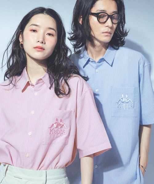 Kappa（カッパ）の「≪Kappa×and ST ウェルネスクラブ≫ポケットビック刺繍半袖シャツ（シャツ/ブラウス・レディース・ライトブルー/ホワイト/ピンク・LARGE/MEDIUM/SMALL）」の10枚目の写真