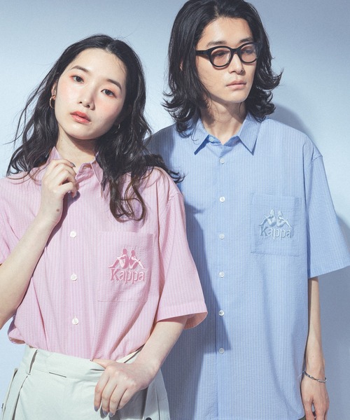 Kappa（カッパ）の「≪Kappa×and ST ウェルネスクラブ≫ポケットビック刺繍半袖シャツ（シャツ/ブラウス・レディース・ライトブルー/ホワイト/ピンク・LARGE/MEDIUM/SMALL）」の11枚目の写真