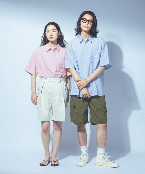 Kappa（カッパ）の「≪Kappa×and ST ウェルネスクラブ≫ポケットビック刺繍半袖シャツ（シャツ/ブラウス・レディース・ライトブルー/ホワイト/ピンク・LARGE/MEDIUM/SMALL）」の12枚目の写真
