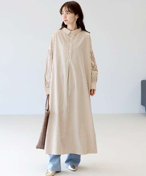 Aletta vita(アレッタビータ)の「T/Cストライプスタンダードカラー長袖シャツワンピース(シャツワンピース・レディース・チャコール/キャメル・M)」の19枚目の写真