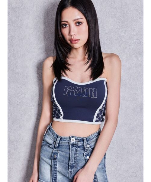 GYDA(ジェイダ)の「Symmetry GYDA side drawstringビスチェ(チューブトップ・レディース・ブラック/オフホワイト/ネイビー・FREE)」の3枚目の写真