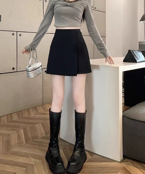 MELT（メルト）の「インナーパンツ付巻きスカート（スカート・レディース・グレー/ブラック・M）」の3枚目の写真