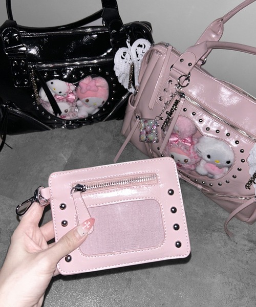 me+em select(ミームセレクト)の「ハートクリアポケットスタッズフェイクレザートートバッグ / heart clear pocket studs fake leather tote bag(ショルダーバッグ・レディース・ピンク/ブラック・FREE)」の13枚目の写真