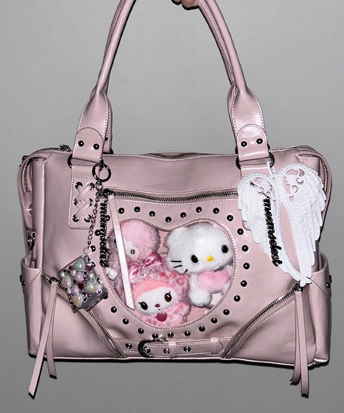 me+em select(ミームセレクト)の「ハートクリアポケットスタッズフェイクレザートートバッグ / heart clear pocket studs fake leather tote bag(ショルダーバッグ・レディース・ピンク/ブラック・FREE)」の15枚目の写真