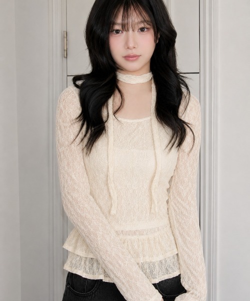 LAMPOON(ランプーン)の「ストールセットレースフリルブラウス(シャツ/ブラウス・レディース・アイボリー/ホワイト・MEDIUM/LARGE/SMALL)」の2枚目の写真