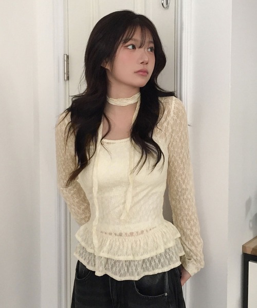 LAMPOON(ランプーン)の「ストールセットレースフリルブラウス(シャツ/ブラウス・レディース・アイボリー/ホワイト・MEDIUM/LARGE/SMALL)」の9枚目の写真