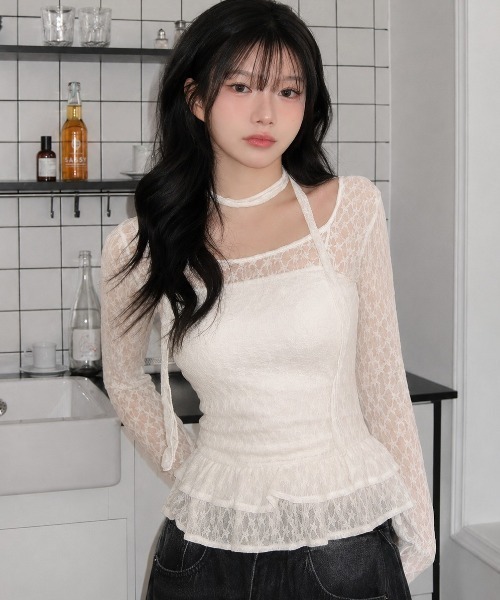 LAMPOON(ランプーン)の「ストールセットレースフリルブラウス(シャツ/ブラウス・レディース・アイボリー/ホワイト・MEDIUM/LARGE/SMALL)」の3枚目の写真