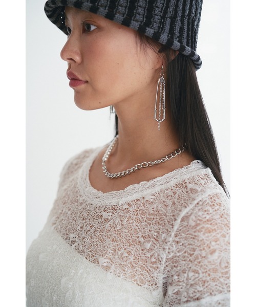 SOEMIN(ソミン)の「Lace s/s Tops/レース半袖トップス(Tシャツ/カットソー・レディース・チャコールグレー/ブラック/ホワイト・FREE)」の5枚目の写真