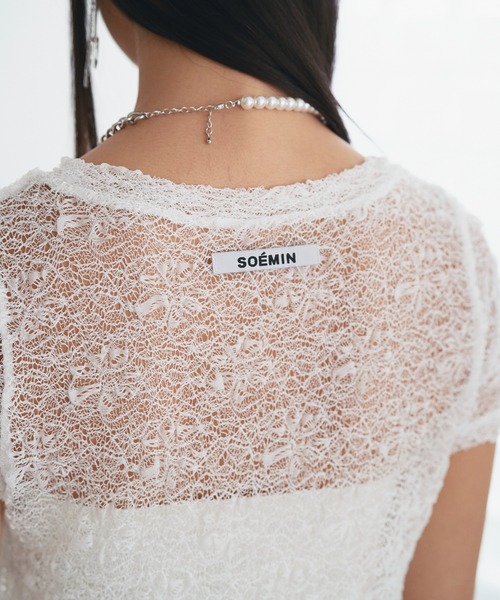 SOEMIN(ソミン)の「Lace s/s Tops/レース半袖トップス(Tシャツ/カットソー・レディース・チャコールグレー/ブラック/ホワイト・FREE)」の7枚目の写真