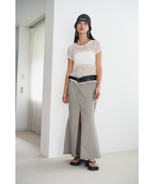 SOEMIN(ソミン)の「Lace s/s Tops/レース半袖トップス(Tシャツ/カットソー・レディース・チャコールグレー/ブラック/ホワイト・FREE)」の9枚目の写真