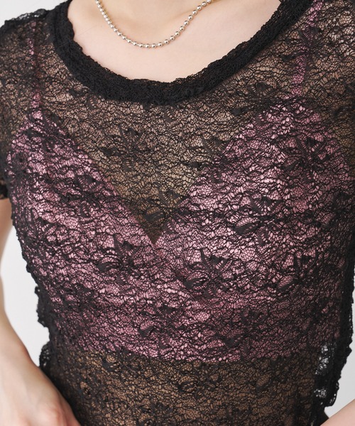 SOEMIN(ソミン)の「Lace s/s Tops/レース半袖トップス(Tシャツ/カットソー・レディース・チャコールグレー/ブラック/ホワイト・FREE)」の17枚目の写真