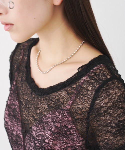 SOEMIN(ソミン)の「Lace s/s Tops/レース半袖トップス(Tシャツ/カットソー・レディース・チャコールグレー/ブラック/ホワイト・FREE)」の18枚目の写真