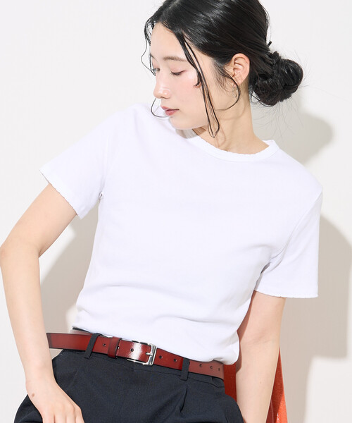 FREAK'S STORE(フリークスストア)の「PETIT BATEAU/プチバトー ポワンココットクルーネック半袖Tシャツ/無地Tシャツ(Tシャツ/カットソー・レディース・オフホワイト/ピンク/ネイビー/ブラック・MEDIUM)」の9枚目の写真