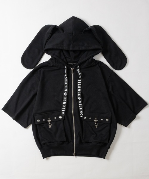 JOHN'S CLOSET(ジョンズクローゼット)の「【13】ビッグアイレットうさみみ 半袖ダブルジップパーカー ファイヤーマンバックルポケット(パーカー・レディース・ブラック/ホワイト・MEDIUM/LARGE)」の15枚目の写真