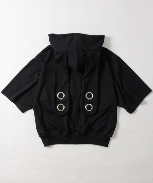 JOHN'S CLOSET(ジョンズクローゼット)の「【13】ビッグアイレットうさみみ 半袖ダブルジップパーカー ファイヤーマンバックルポケット(パーカー・レディース・ブラック/ホワイト・MEDIUM/LARGE)」の16枚目の写真