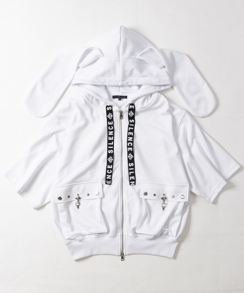 JOHN'S CLOSET(ジョンズクローゼット)の「【13】ビッグアイレットうさみみ 半袖ダブルジップパーカー ファイヤーマンバックルポケット(パーカー・レディース・ブラック/ホワイト・MEDIUM/LARGE)」の13枚目の写真