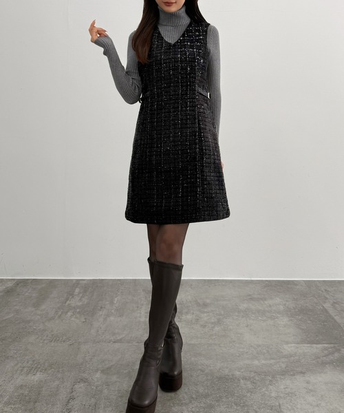Belle Charme サイドボタンミニジャンパースカート ブラック セール】【Belle Charme】Side Button Mini Jumper Skirt（ジャンパー