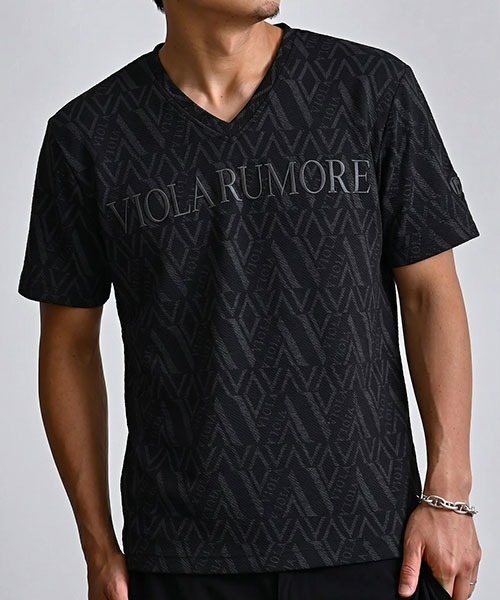 VIOLA(ヴィオラ)の「『VIOLA rumore/ヴィオラ ルモーレ』ジャガードプリントVネックTシャツ(Tシャツ/カットソー・メンズ・オフホワイト/ブラック・M/L/LL)」の2枚目の写真