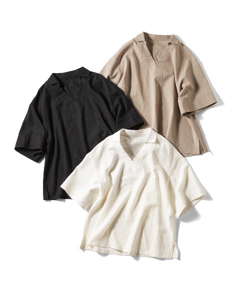 Live in comfort(リブインコンフォート)の「リブ イン コンフォート はまじとコラボ 大人にちょうどいい 衿つき麻混Tブラウス(シャツ/ブラウス・レディース・ブラック/ホワイト/ベージュ・M/L/S/LL/3L)」の8枚目の写真