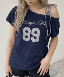 アンサンブル風ナンバリングワンショルダーTシャツ
