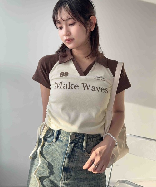AS KNOW AS plus(アズノゥアズプラス)の「〇クロップド丈 襟付きサイドリボン結び リブVネックTシャツ(Tシャツ/カットソー・レディース・ブラック/ネイビー/カモフラージュ/ブラウン・FREE)」の21枚目の写真