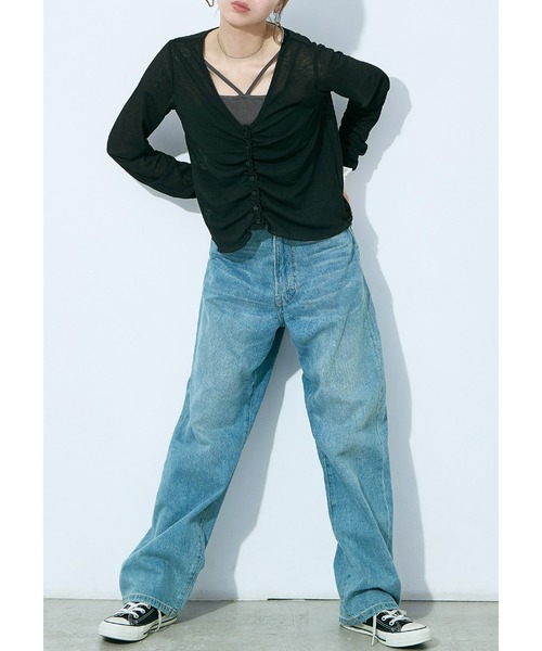 Fashion Letter（ファッションレター）の「フロントギャザー シアーテレコカーディガン（カーディガン/ボレロ・レディース・チャコール/オフホワイト/イエロー/ブラック・M）」の21枚目の写真