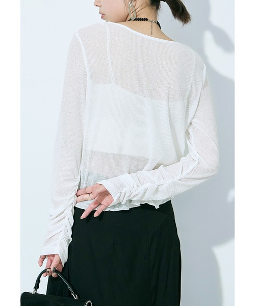 Fashion Letter（ファッションレター）の「フロントギャザー シアーテレコカーディガン（カーディガン/ボレロ・レディース・チャコール/オフホワイト/イエロー/ブラック・M）」の5枚目の写真