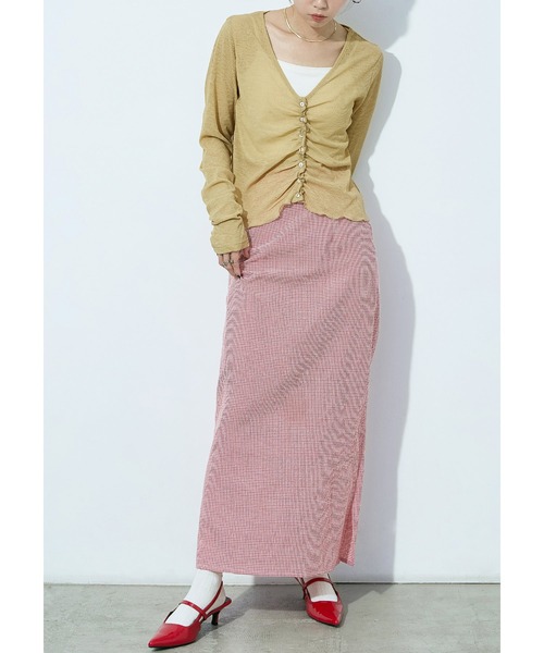 Fashion Letter（ファッションレター）の「フロントギャザー シアーテレコカーディガン（カーディガン/ボレロ・レディース・チャコール/オフホワイト/イエロー/ブラック・M）」の10枚目の写真