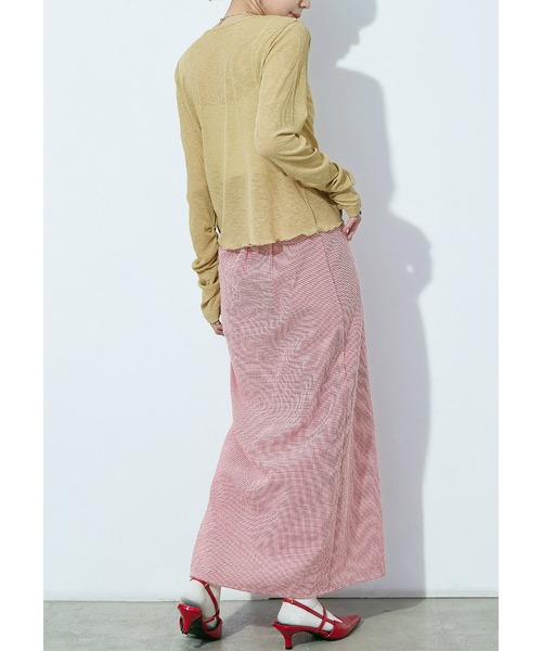 Fashion Letter（ファッションレター）の「フロントギャザー シアーテレコカーディガン（カーディガン/ボレロ・レディース・チャコール/オフホワイト/イエロー/ブラック・M）」の15枚目の写真