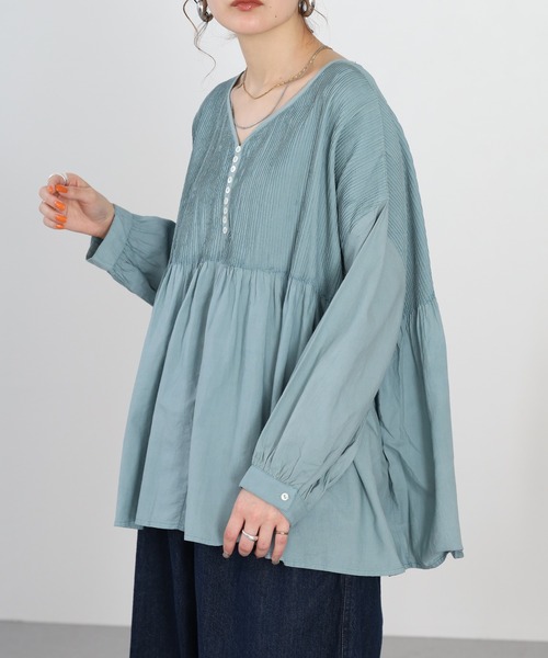Fanaka(ファナカ)の「カディピンタックブラウス 長袖(シャツ/ブラウス・レディース・オフホワイト/ピンク/ラベンダー/ブルーグリーン・FREE)」の9枚目の写真