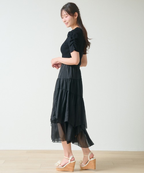 laulea(ラウレア)の「シアーアシメトリー ティアードスカート(スカート・レディース・ワインレッド/ブラウン/ブラック/ピンク・M)」の6枚目の写真