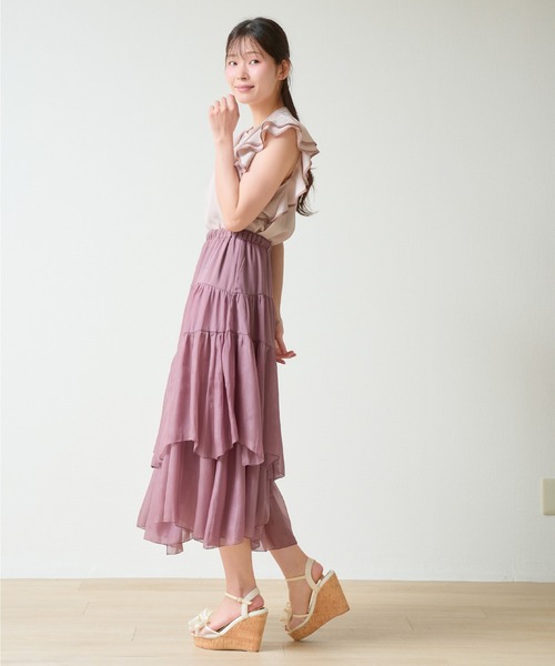laulea(ラウレア)の「シアーアシメトリー ティアードスカート(スカート・レディース・ワインレッド/ブラウン/ブラック/ピンク・M)」の12枚目の写真