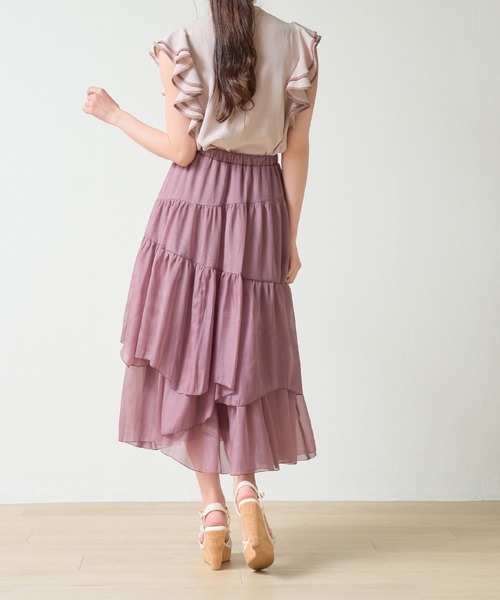 laulea(ラウレア)の「シアーアシメトリー ティアードスカート(スカート・レディース・ワインレッド/ブラウン/ブラック/ピンク・M)」の13枚目の写真