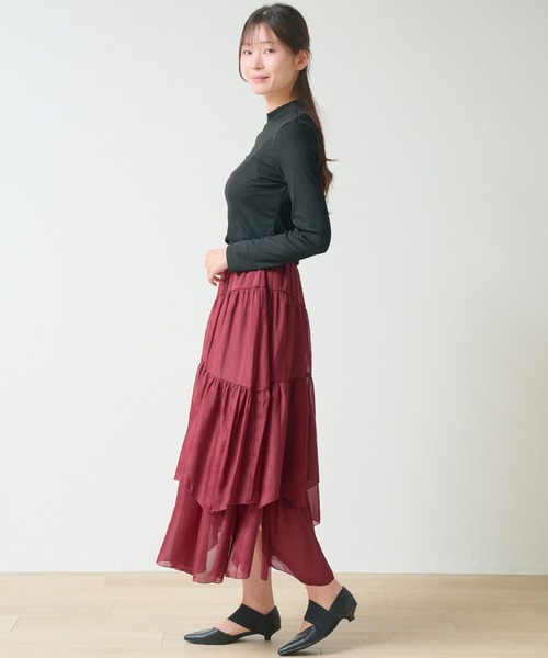 laulea(ラウレア)の「シアーアシメトリー ティアードスカート(スカート・レディース・ワインレッド/ブラウン/ブラック/ピンク・M)」の15枚目の写真