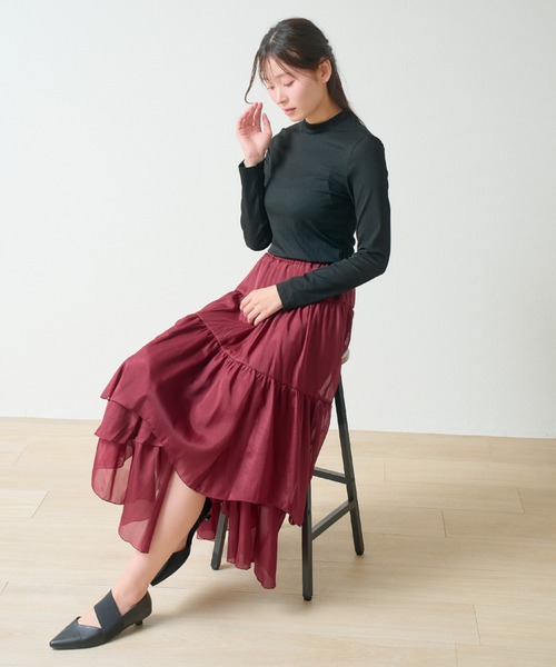 laulea(ラウレア)の「シアーアシメトリー ティアードスカート(スカート・レディース・ワインレッド/ブラウン/ブラック/ピンク・M)」の22枚目の写真