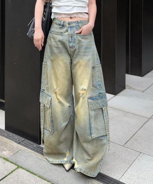 RAY CASSIN(レイカズン)の「【 ウエスト調節可】カーゴバレルルーズデニムパンツ(デニムパンツ・レディース・ブラック系その他2/ブルー/スカイブルー・XS/S)」の3枚目の写真