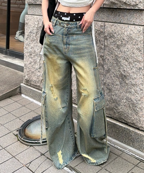 RAY CASSIN(レイカズン)の「【 ウエスト調節可】カーゴバレルルーズデニムパンツ(デニムパンツ・レディース・ブラック系その他2/ブルー・XS/S)」の14枚目の写真