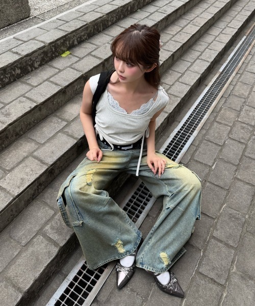 RAY CASSIN(レイカズン)の「【 ウエスト調節可】カーゴバレルルーズデニムパンツ(デニムパンツ・レディース・ブラック系その他2/ブルー・XS/S)」の17枚目の写真