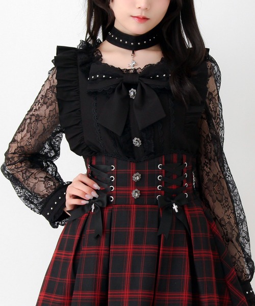 DearMyLove(ディアマイラブ)の「チョーカー付き十字架スタッズリボンレース袖フリルブラウス(シャツ/ブラウス・レディース・ブラック/グレー/パープル・MEDIUM/3L/LARGE)」の2枚目の写真