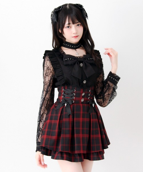 DearMyLove(ディアマイラブ)の「チョーカー付き十字架スタッズリボンレース袖フリルブラウス(シャツ/ブラウス・レディース・ブラック/グレー/パープル・MEDIUM/3L/LARGE)」の6枚目の写真