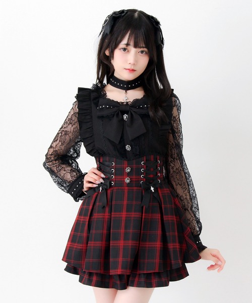 DearMyLove(ディアマイラブ)の「チョーカー付き十字架スタッズリボンレース袖フリルブラウス(シャツ/ブラウス・レディース・ブラック/グレー/パープル・MEDIUM/3L/LARGE)」の7枚目の写真