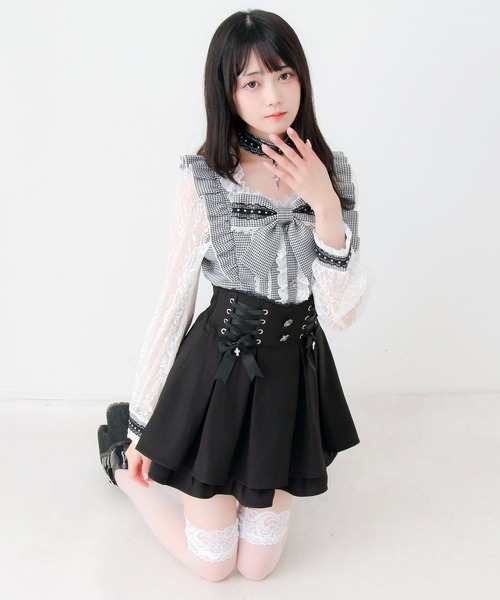 DearMyLove(ディアマイラブ)の「チョーカー付き十字架スタッズリボンレース袖フリルブラウス(シャツ/ブラウス・レディース・ブラック/グレー/パープル・MEDIUM/3L/LARGE)」の9枚目の写真