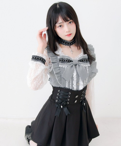 DearMyLove(ディアマイラブ)の「チョーカー付き十字架スタッズリボンレース袖フリルブラウス(シャツ/ブラウス・レディース・ブラック/グレー/パープル・MEDIUM/3L/LARGE)」の10枚目の写真
