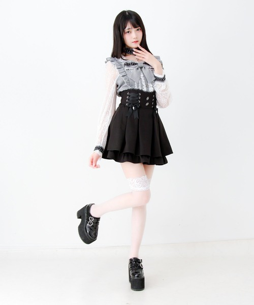 DearMyLove(ディアマイラブ)の「チョーカー付き十字架スタッズリボンレース袖フリルブラウス(シャツ/ブラウス・レディース・ブラック/グレー/パープル・MEDIUM/3L/LARGE)」の11枚目の写真