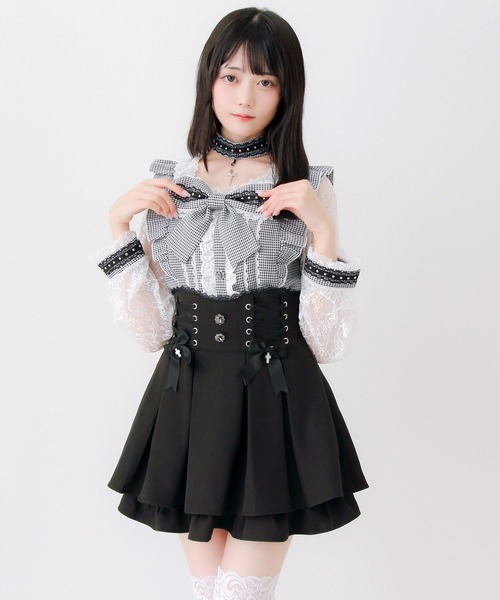 DearMyLove(ディアマイラブ)の「チョーカー付き十字架スタッズリボンレース袖フリルブラウス(シャツ/ブラウス・レディース・ブラック/グレー/パープル・MEDIUM/3L/LARGE)」の12枚目の写真