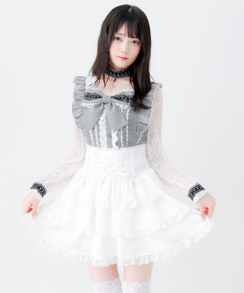 DearMyLove(ディアマイラブ)の「チョーカー付き十字架スタッズリボンレース袖フリルブラウス(シャツ/ブラウス・レディース・ブラック/グレー/パープル・MEDIUM/3L/LARGE)」の14枚目の写真