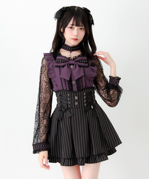 DearMyLove(ディアマイラブ)の「チョーカー付き十字架スタッズリボンレース袖フリルブラウス(シャツ/ブラウス・レディース・ブラック/グレー/パープル・MEDIUM/3L/LARGE)」の15枚目の写真
