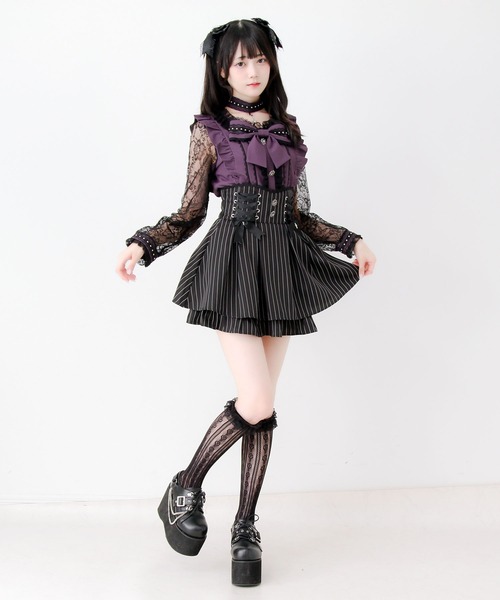 DearMyLove(ディアマイラブ)の「チョーカー付き十字架スタッズリボンレース袖フリルブラウス(シャツ/ブラウス・レディース・ブラック/グレー/パープル・MEDIUM/3L/LARGE)」の16枚目の写真